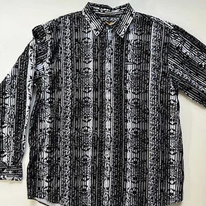 AVIREX Langarm Button Down Hemd Herren 2XL Schwarz Allover Velour Design Y2K - Bild 1 von 15