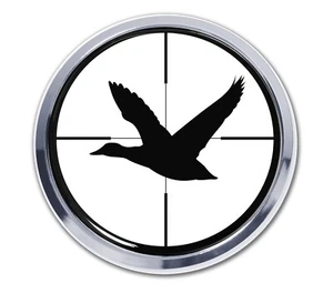 Duck Goose Crosshair Target Hunting Chrome Metal Auto Emblem Round Black & White - Bild 1 von 1
