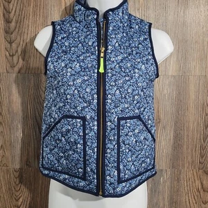 J.Crew Crewcuts Girl's Blue Floral Quilted Vest Size Small Pockets Full Zip - Picture 1 of 9