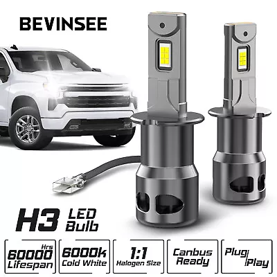 Bevinsee Z26 H3 LED Headlight Fog Light Bulbs Canbus Error Free 6000K 12000LM - Image 1 of 4