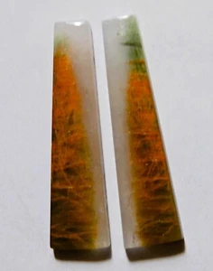 19.65 Cts Natural Cacoxenite Rutile Quartz Cabochon Pair Gemstone 36X9.3MM - Picture 1 of 3