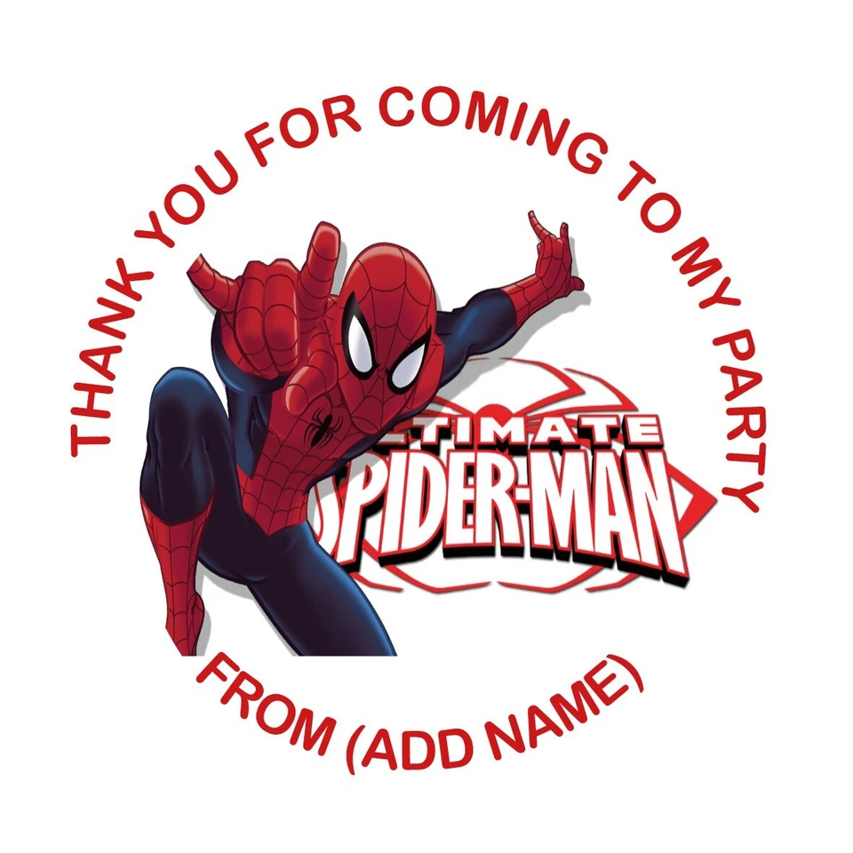 24 x Personalised for Spiderman Birthday Stickers, sweet cones, party 45mm - Image 1 of 1