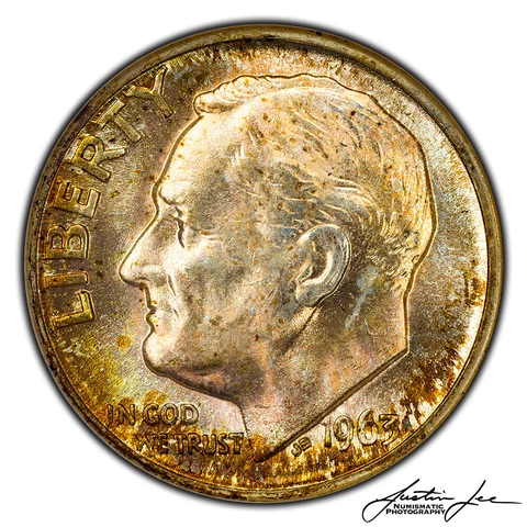 1963-D MS67 Gold Toned Roosevelt Dime NGC 90% Silver Coin Cover