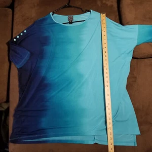 CLARA SUN WOO TUNIC TOP BLUE FADE BUTTON SHOULDERS MEDIUM - Picture 1 of 11