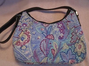Liz Claiborne Small Blue Flower & Paisley Print Canvas Bag  - Picture 1 of 4