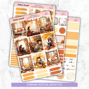 Cozy Autumn Reading Vertical Kit Planner Sticker for Erin Condren, Happy Planner - Picture 1 of 3