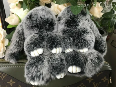 Llavero de piel de conejo Rex real de 7" conejo coche llavero buscador colgante Foto 1 de 4