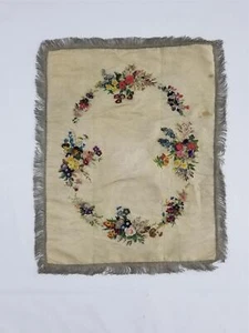 Vintage Französische Applikation Arbeit Bestickt Blumen Wandteppich 58x46cm - Bild 1 von 12