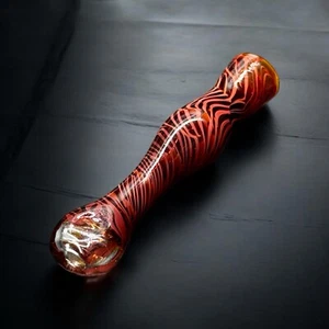 Golden Fumed Chillum Glass Pipes, Yellow With Gold Chillums - Picture 1 of 5