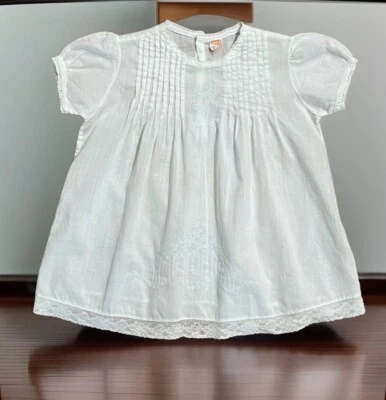 Vestido Vintage CASTRO & Co Bebé Niña 1 Año Blanco Manga Corta Encaje Plisado Fiesta Foto 1 de 4