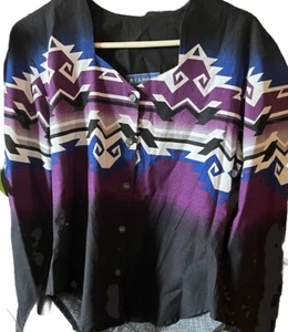Alamosa Mens Shirt Large Black Purple  Aztec Graphic Design Button Up Vintage - Picture 1 of 3