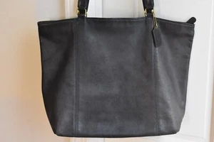 Vintage Coach schwarze große Ledertasche mit zwei Riemen 0101-002 Made in USA selten - Bild 1 von 16