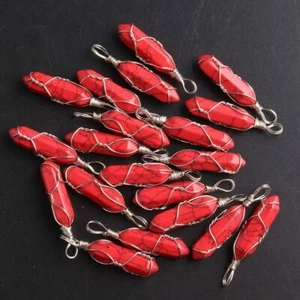 20PCS Wholesale Red Turquoise Stone Pillar Handmade Silver Iron Wire Pendants - Picture 1 of 2