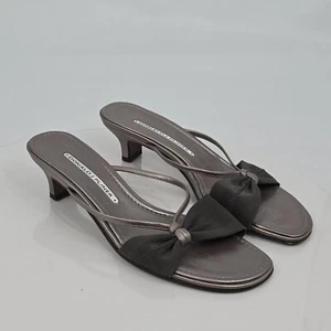 Donald J Pliner 7.5 M Grey Fabric Bow Slip On Kitten Heels/Slides/Sandals - Picture 1 of 15