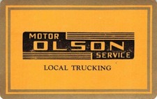 Motor Olson Service Local Trucking Advertisement Single Swap Playing Card VTG