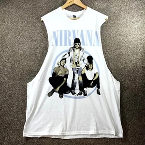 Gildan Tank Top Men 2XL White Graphic Print Nirvana Rock Band Crew Neck Pullover - Picture 1 of 8