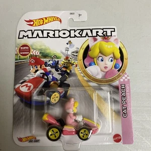 NEW Mattel GRN13 Hot Wheels 1:64 Mario Kart CAT PEACH Standard Kart DieCast Car - Picture 1 of 3