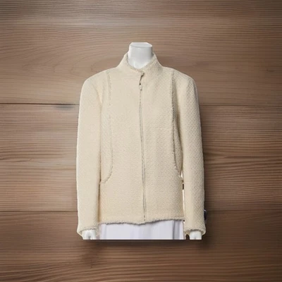 CHANEL 04A ECRU TWEED CC LOGO ZIP FRONT JACKET BLAZER FR46 US14 - Image 1 of 4