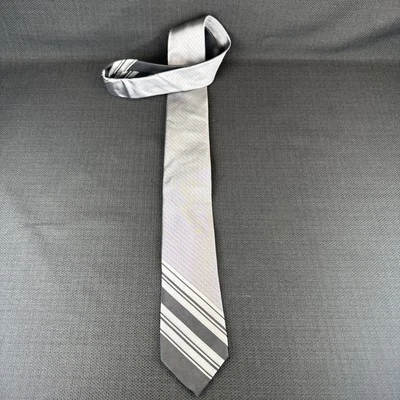 Murano Black Silver Striped Abstract Mens Tie 100% Silk 59 x 2.75 Skinny Necktie - Image 1 of 4