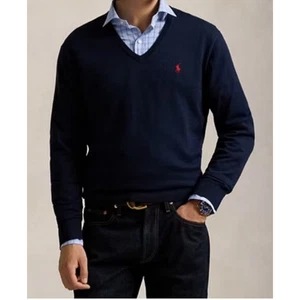 Ralph Lauren Polo Navy Cotton V-Neck Lightweight Long Sleeve Sweater Mens Sz XXL - Picture 1 of 8
