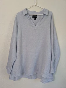 Tahari Women’s Plus 100% Linen Blue Beach Boho Lagenlook Blouse Size 2X Resort - Picture 1 of 6