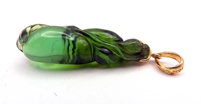 Gorgeous 14K Yellow GOLD CARVED Lithia TOURMALINE  PENDANT  1 1/2" T & 1" W - Image 1 of 4