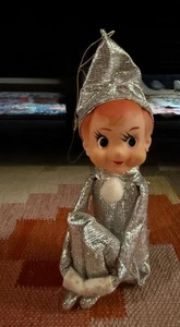 VTG 60s Xmas Silver Knee Hugger Pixie Elf Wallace Prod Japan Ornament Christmas - Picture 1 of 11