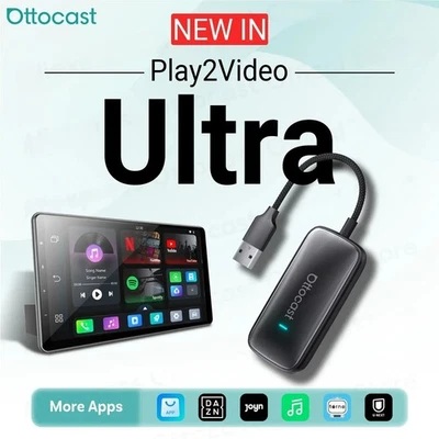 OTTOCAST Play2Video Ultra AI Box APP HUB YouTube Wireless CarPlay Android Auto - Immagine 1 di 4
