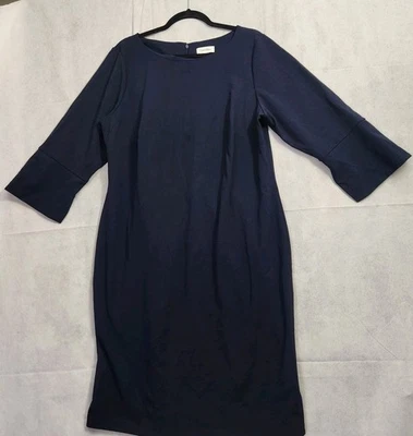 Calvin Klein Office Business Boat Neck Bodycon Knee Length Dress 16W Navy - Image 1 of 4