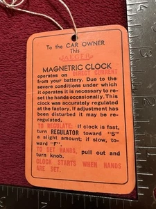 Vintage 1950’s Jaeger Magnetric Car Clock Installation String Tag.  Rare Find! - Picture 1 of 3