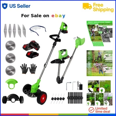 Cordless Electric Weed Wacker 21V 3 Batteries Foldable Lightweight Garden Tool - Image 1 of 4