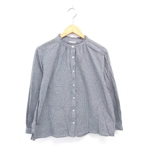 Studio Clip Shirt Blouse Stand Collar Houndstooth Thin Long Sleeve L Gray Black - Picture 1 of 7