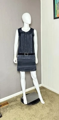 Nuevo con etiquetas Vestido Mini Camisa Anna Sui X Target Cinturón Cuello Peter Pan Azul Marino/Negro XS Foto 1 de 4