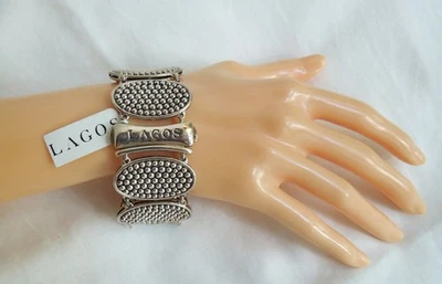 Brazalete Lagos Bold Caviar Elipse Plata de Ley 35mm 108gm $1,250 Nuevo con Etiquetas Foto 1 de 4
