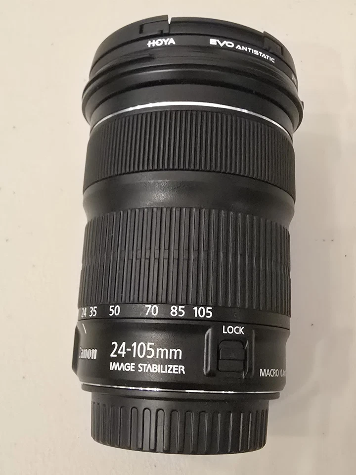 Canon EF 24-105mm f/3.5-5.6 IS Lens & Front & Rear Caps & Hoya Lens A+ Condition - Image 1 of 4