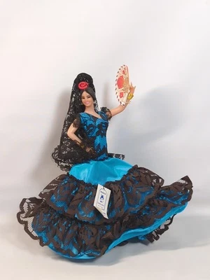 Vtg Marin Chiclana Spanish Flamenco Dancer Doll Blue Dress Fan Spain  - Image 1 of 4