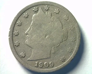 1909 LIBERTY NICKEL BUONO+ G+ BELLA MONETA ORIGINALE BOBS MONETE SPEDIZIONE VELOCE 99c - Foto 1 di 2