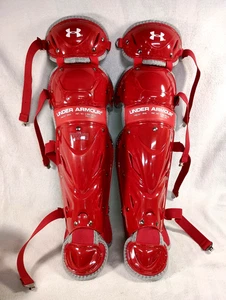 Under Armour UA Pro Series Youth Baseball Catcher's Leg Guards - Red 13" - Picture 1 of 4