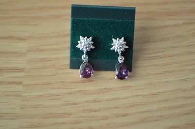 Pendientes de topacio místico púrpura/circón de 1,85 quilates rodio sobre plata fina ~ pequeños Foto 1 de 4