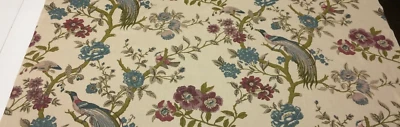 BALLARD DESIGNS WILLA PLUM PURPLE FLORAL EXOTIC BIRD FABRIC REM 29" LONG 54"W - Image 1 of 4