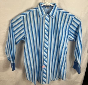 Dtek Jeans Herren Oberhemd Herren Größe Large weiß blau gestreift L/S französische Manschetten - Bild 1 von 8