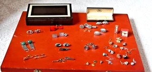 Vintage Lot Cuff Links, Wrap Mesh Cuff Links, Clips, Pins+2 Boxes-Swank, Shields - Picture 1 of 16
