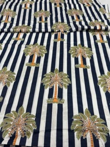 Strips Palm Tree Fabric Indian Pure Cotton Fabric, Dress Making Fabric, Sewing - Picture 1 of 8