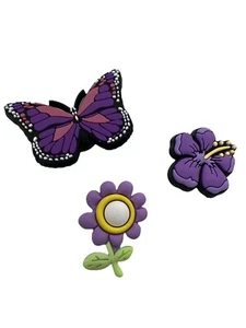 Lila Schmetterling & hawaiianische Blumen Schuh Charms Armband Schlüsselanhänger Zubehör - Bild 1 von 2