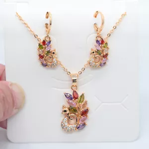 18K Yellow Gold Filled Multicolour Mystic Topaz Dancing Peacock Jewelry Set - Picture 1 of 6