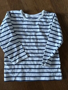 M&S Striped white and navy long sleeve t-shirt - Picture 1 of 1