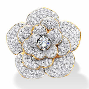 PalmBeach Jewelry 3.58 TCW Gold-Plated Round CZ Rose Flower Cocktail Ring