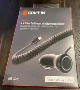 Griffin PowerJolt SE Fast 10W 4.5" Coiled Car Charger built-in Cable for iPhone - Picture 1 of 5