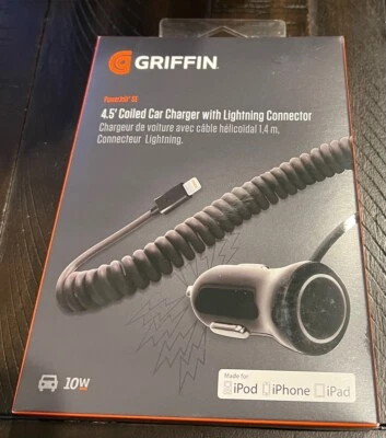 Griffin PowerJolt SE Fast 10W 4.5" Coiled Car Charger built-in Cable for iPhone - Image 1 of 4