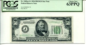 Fr 2102-J* STAR 1934 $50 Federal Reserve 63 PPQ CHOICE NEW - Picture 1 of 2